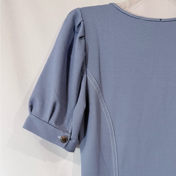 bebe Women Front Zip Scoop Neck Short Sleeve Logo Bodycon Knit Dress Blue Size S - Picture 4 of 8